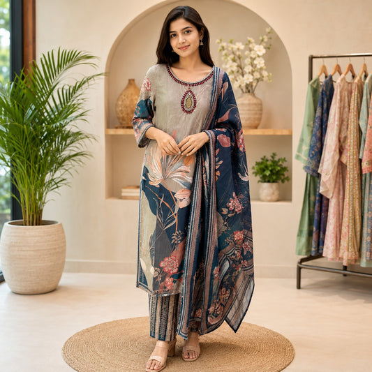 Premium Printed Kurta Palazzo Set with Stylish Dupatta