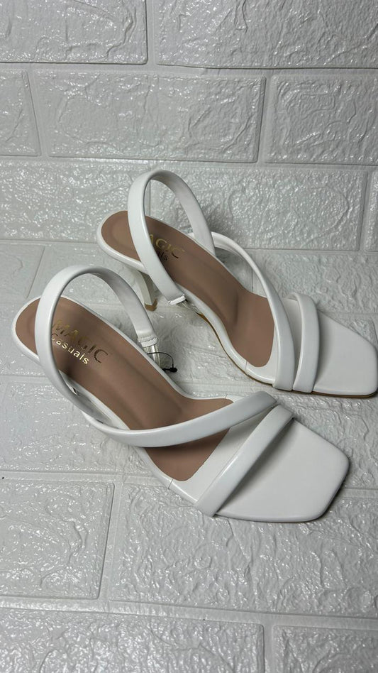 Women's White Open Toe Block Heel Sandals
