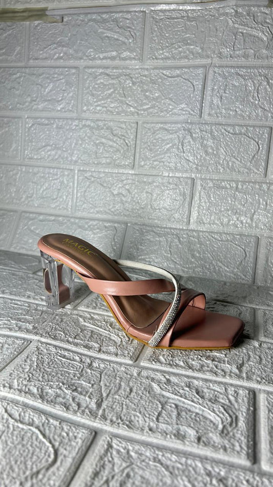 Women's Nude Pink Transparent Block Heel Sandals