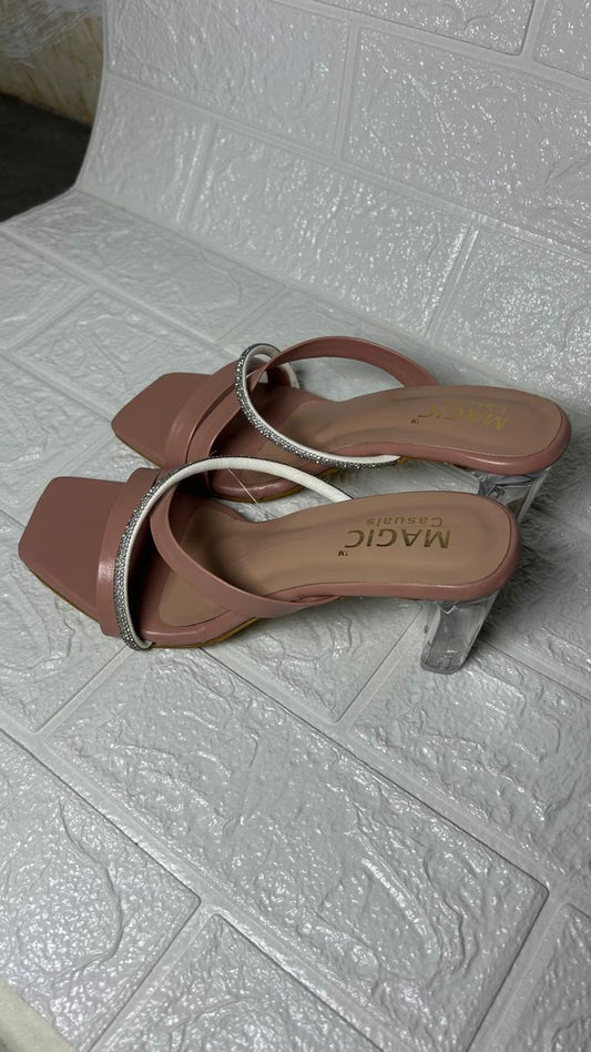 Women's Nude Pink Transparent Block Heel Sandals