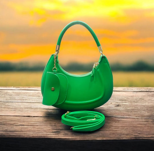 Women's Green Shoulder Bag with Coin Pouch & Sling Strap