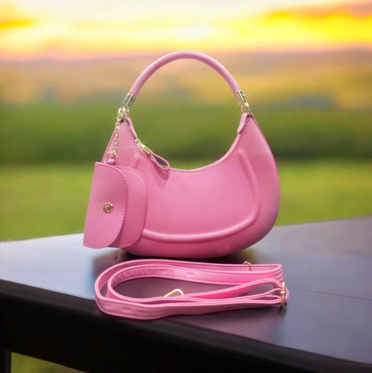 Trendy Pink PU Leather Handbag for Girls & Women