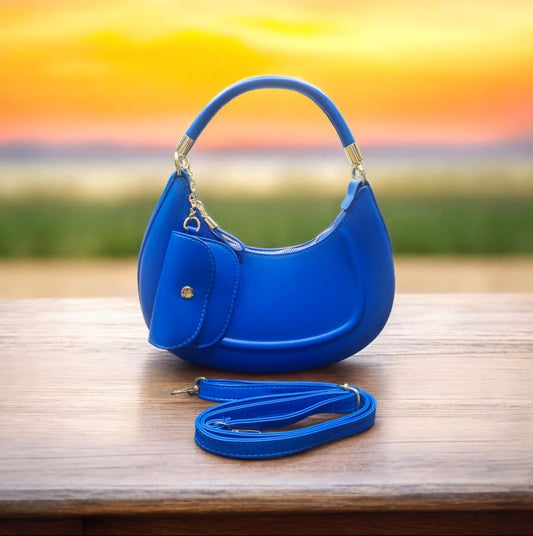 Women's Fashion Blue Handbag with Adjustable Sling Strap