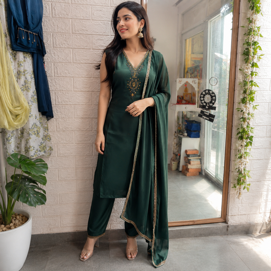 Elegant Dark Green Kurta Set with Dupatta