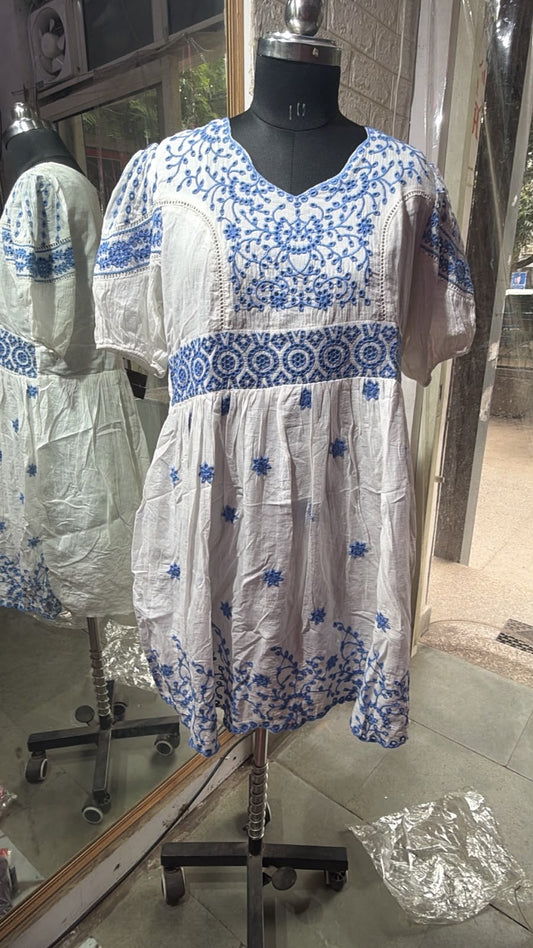 Women's Premium Hand Embroidered Cotton Short Dress