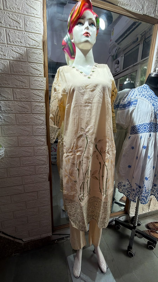 Women's Floral Printed Cotton Kurta Pant Dupatta Set