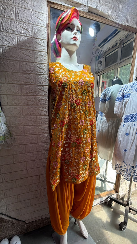 Mustard Floral Heavy Embroidered Patiala Suit Set