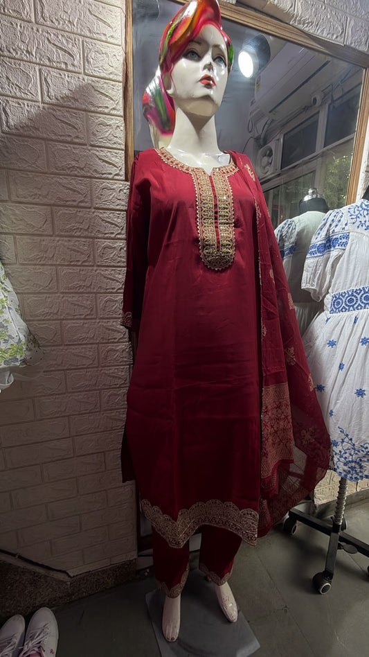 Royal Red Embroidered Straight Kurta Set