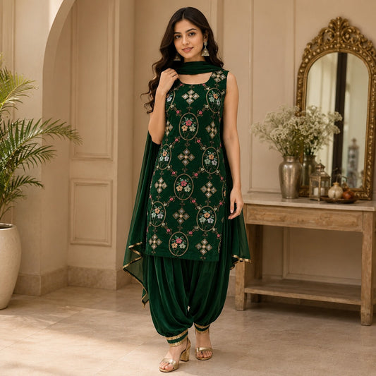 Women's Elegant Embroidered Frock Suit with Tulip Pant & Dupatta