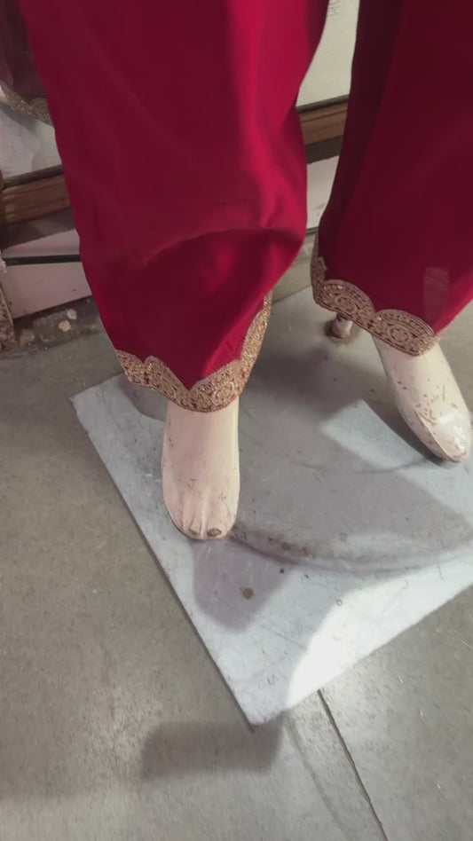 Royal Red Embroidered Straight Kurta Set