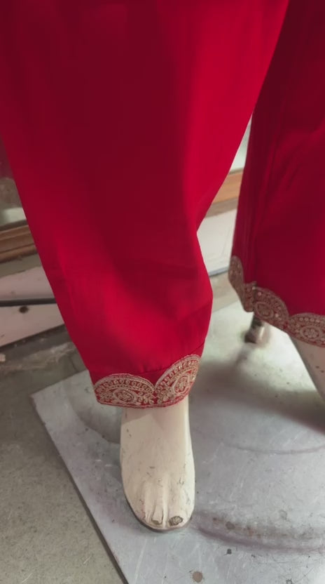 Elegant Red Embroidered Kurta Pant Set