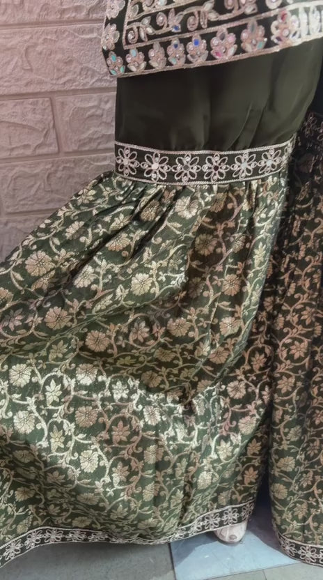 Black Heavy Embroidered Kurta Sharara Set