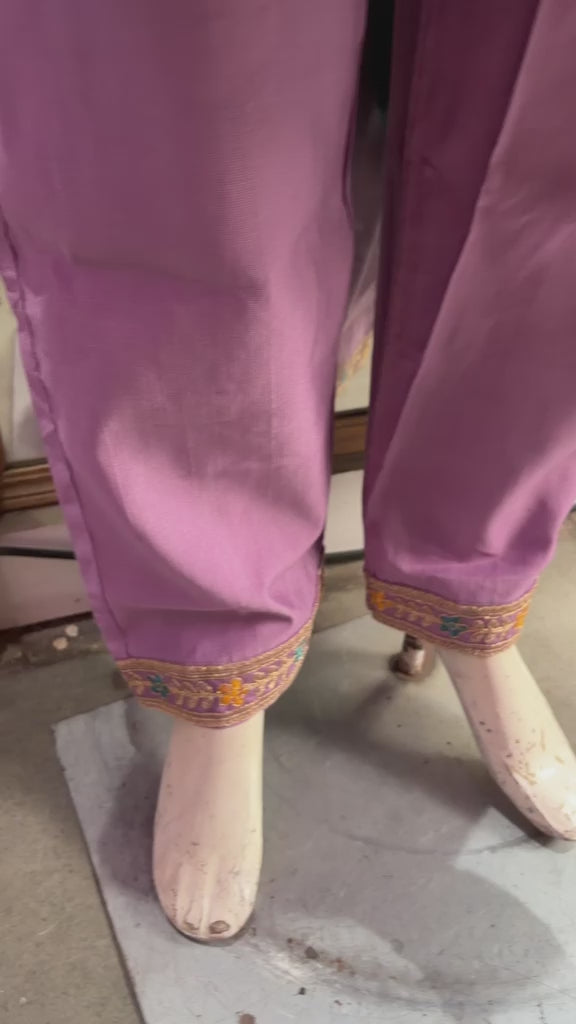 Designer Lavender Kurta Pant Set with Contrast Blue Dupatta