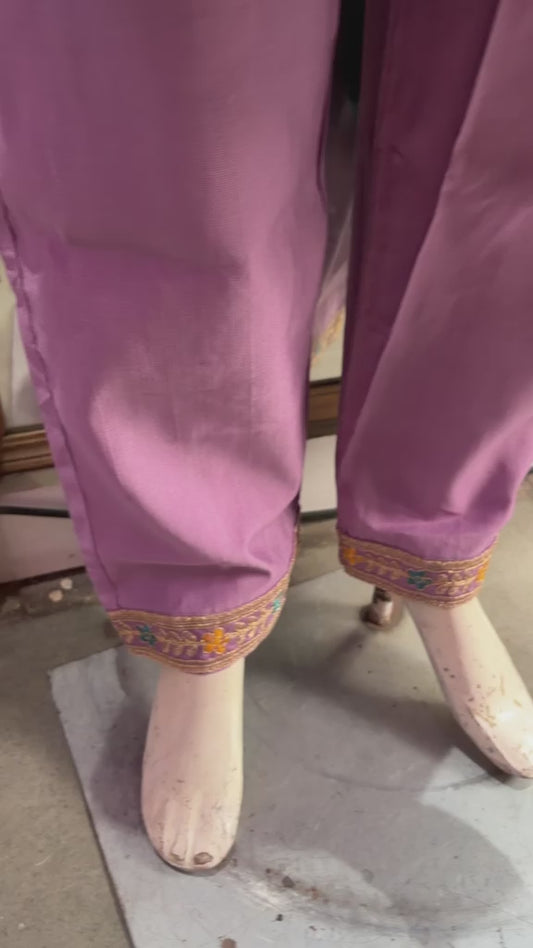 Designer Lavender Kurta Pant Set with Contrast Blue Dupatta