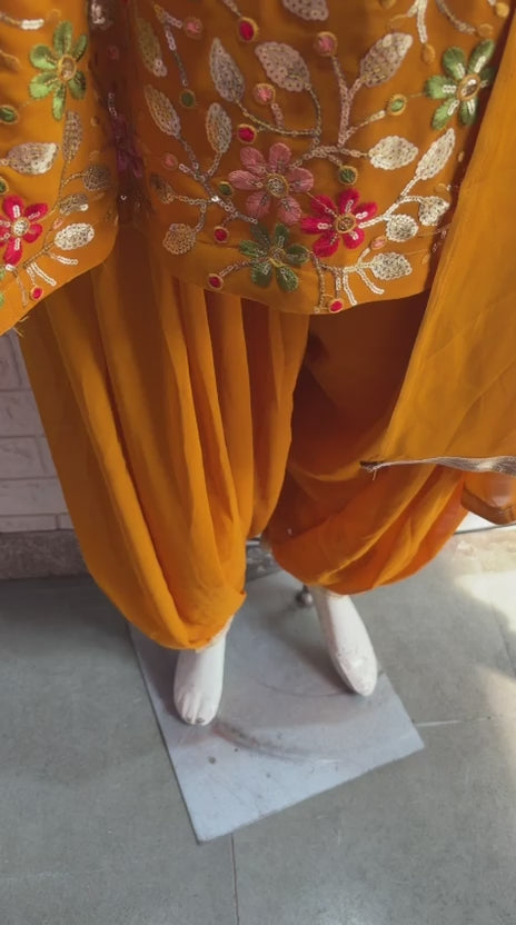 Mustard Floral Heavy Embroidered Patiala Suit Set
